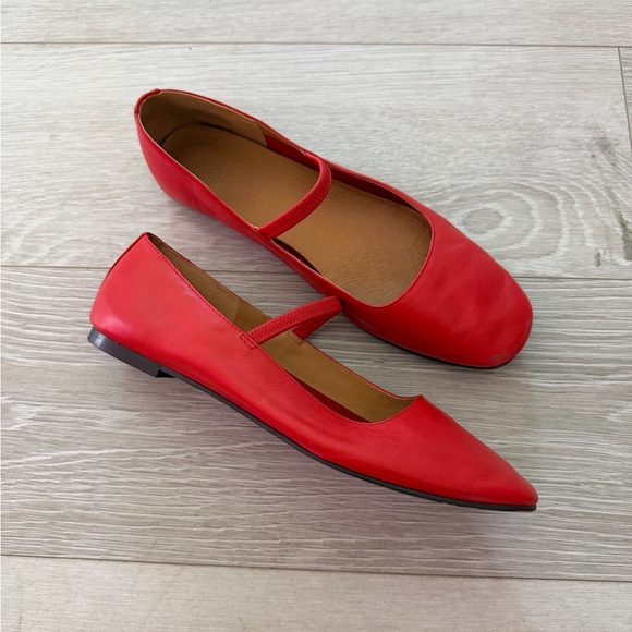 Madewell Greta Red Leather Mary Jane Ballet Flats - Picture 2 of 5